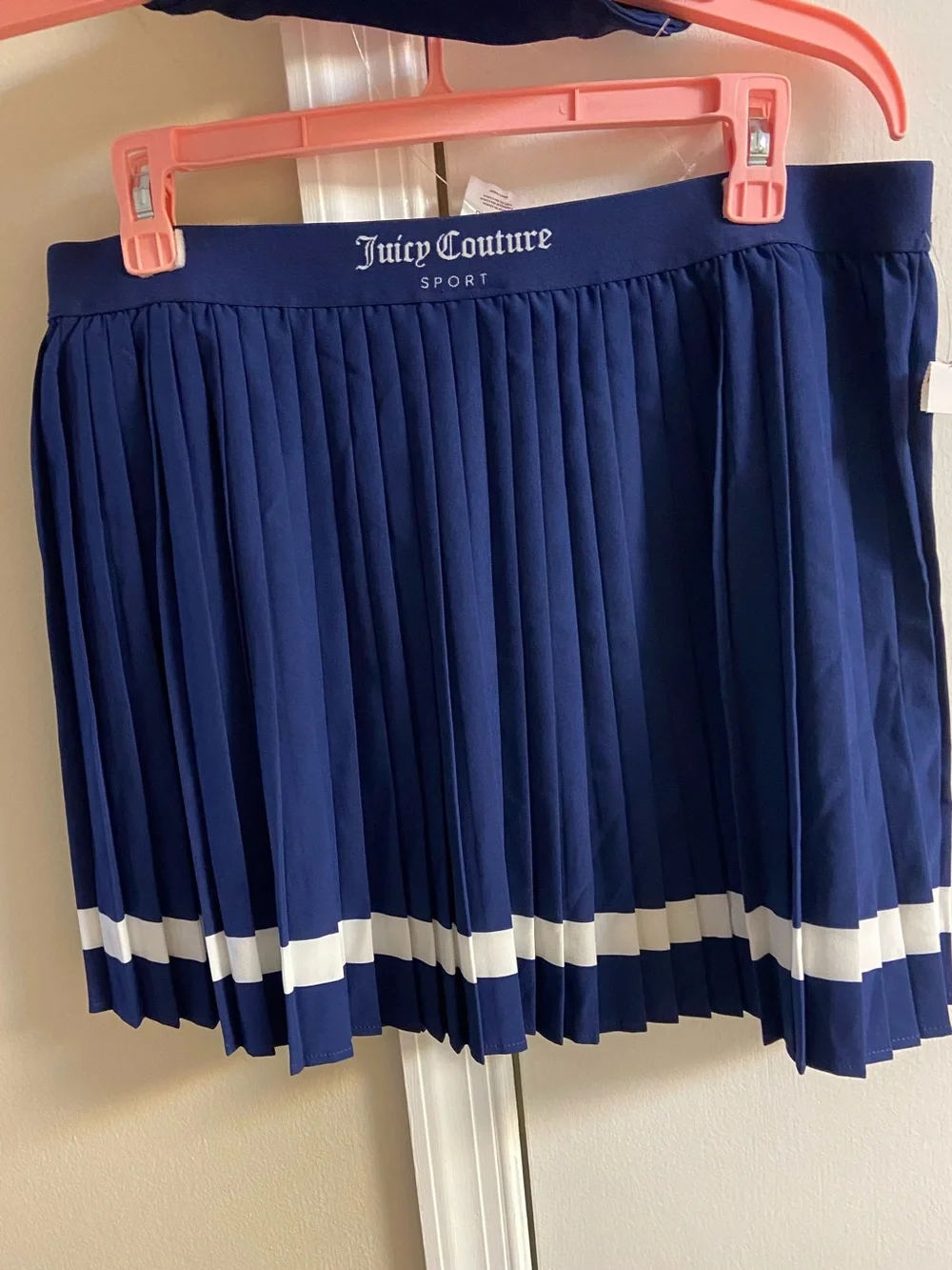 Juicy Couture Navy & White Sport Crop Tank with Pleated Skirt XL NWT